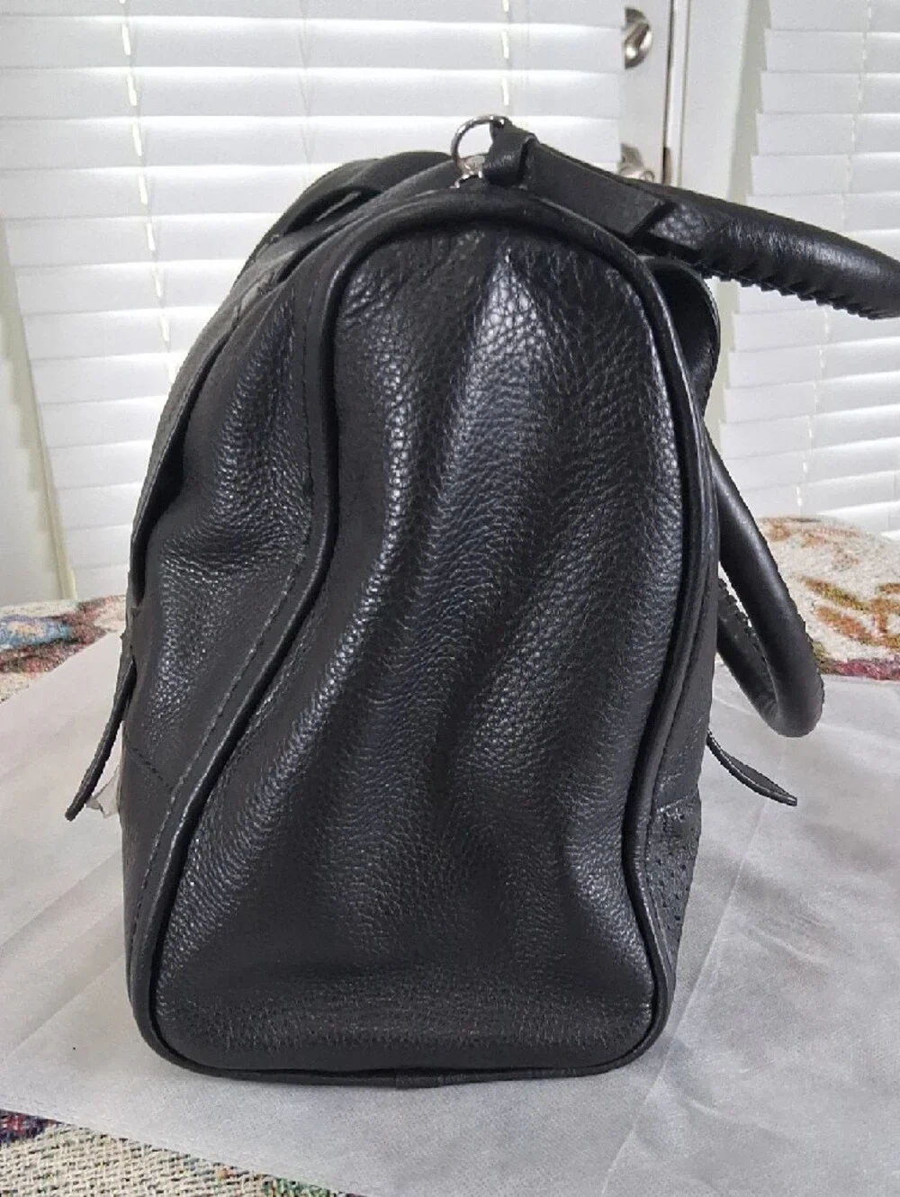 b. makowsky Black Leather Duffel Satchel